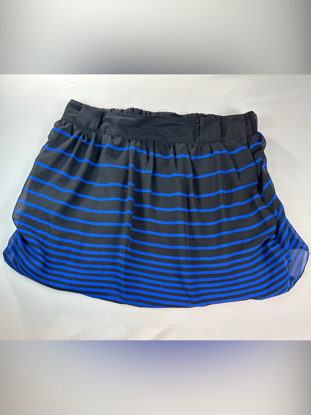 Maurices Skirt XL Short Black Royal Blue Stripe A-Line Lined